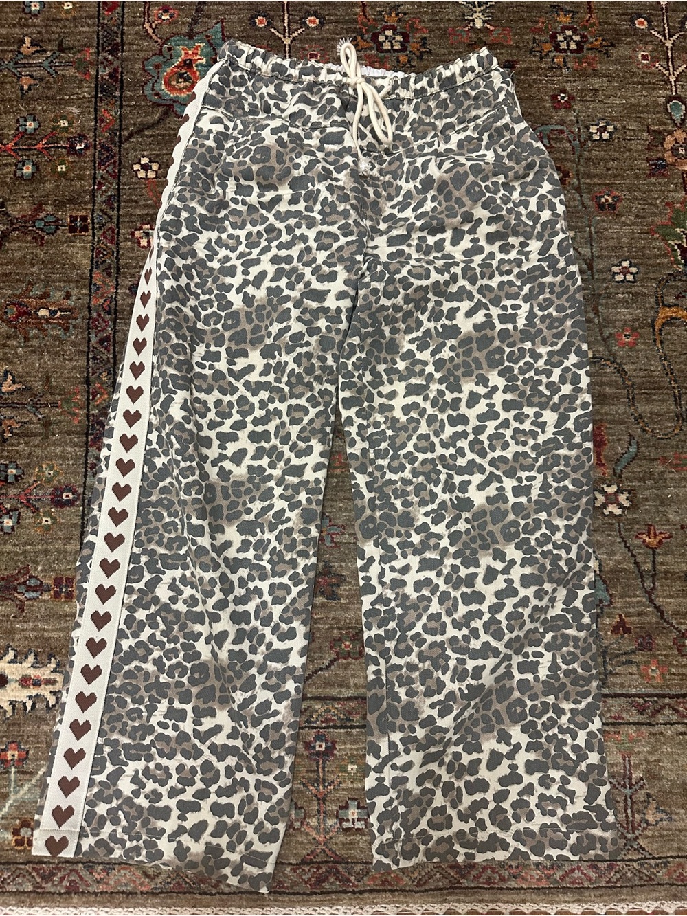 Vervet Leopard Side Stripe Brown Heart Wide Legged Denim Pant - Picture 4 of 5